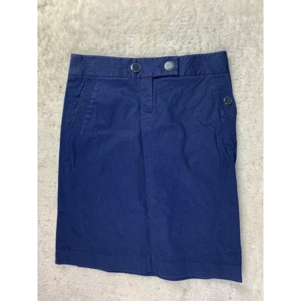 J Crew Size 4 Womens Skirt Knee Length Navy Blue Stretch Front Zip